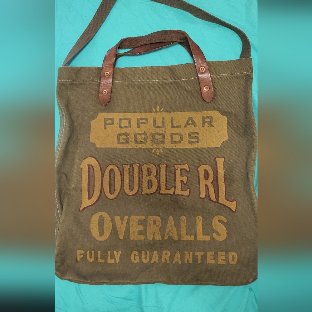 Ralph Lauren RRL Heavy Canvas Logo Print Tote Bag Men (Khaki Green)